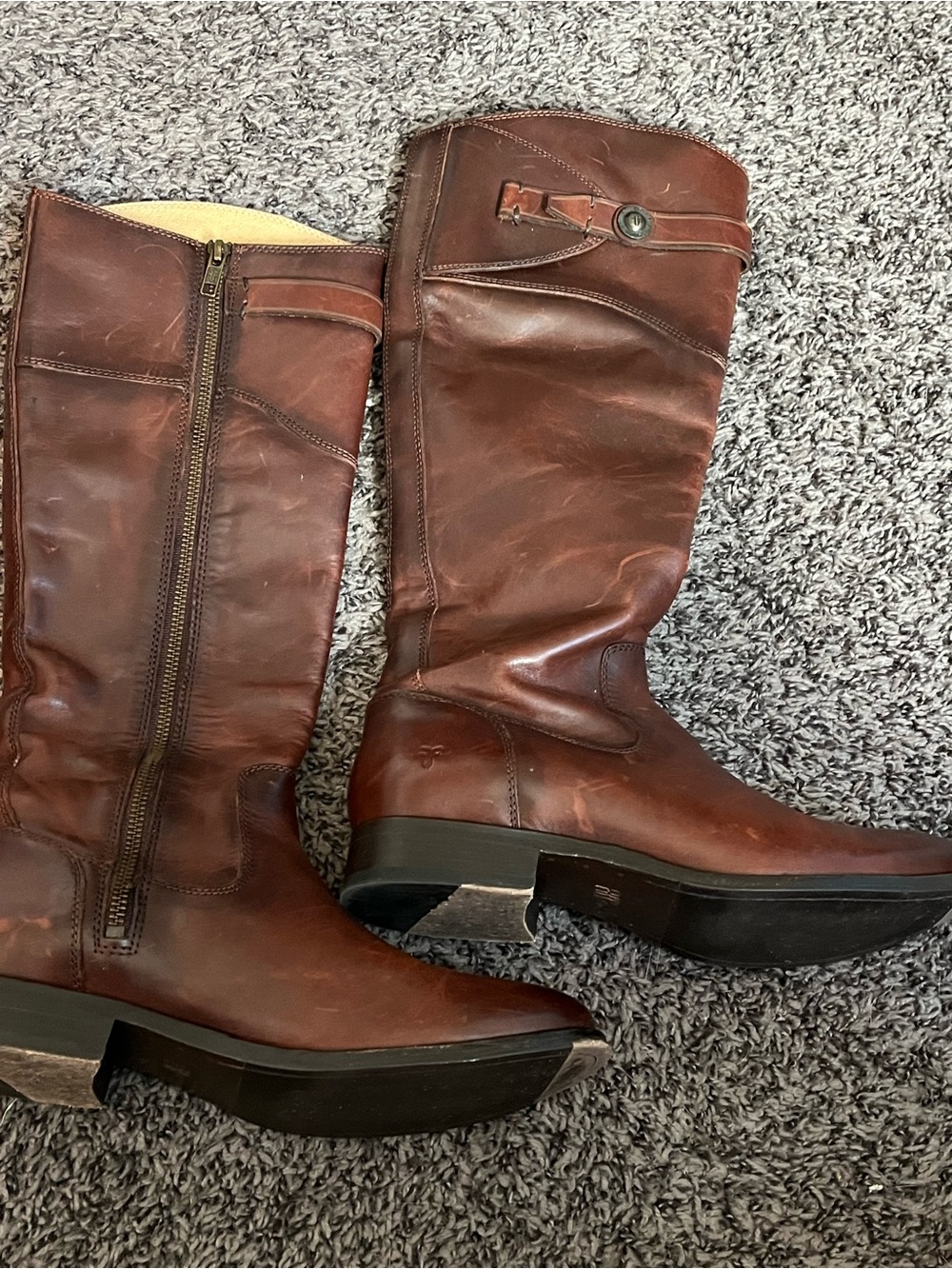 Women's Tall Brown Leather  Frye Riding Boots with Side Zip
